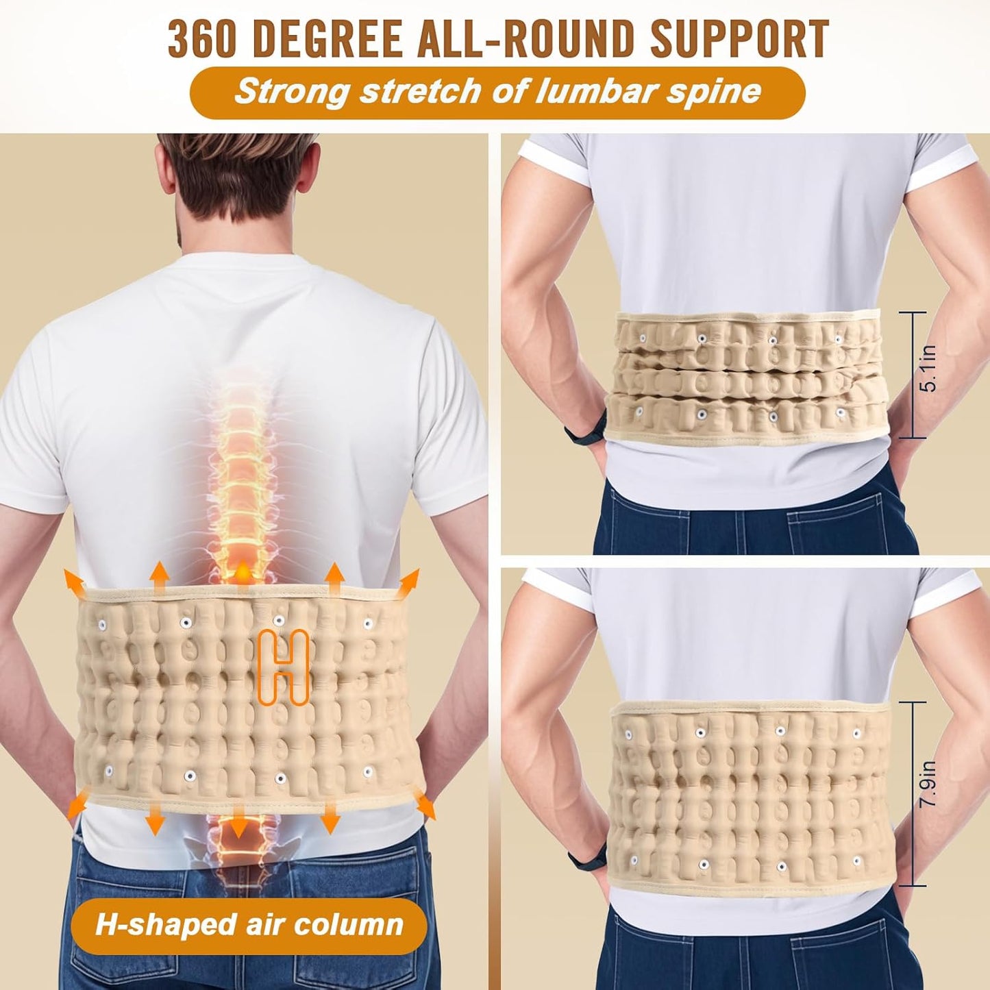 HONGJING Decompression Belt with Electric Pump for Lower Back Pain Relief - Inflatable Back Reliever Lumbar Support for Men Women, One Size Fits 29-49 Waist