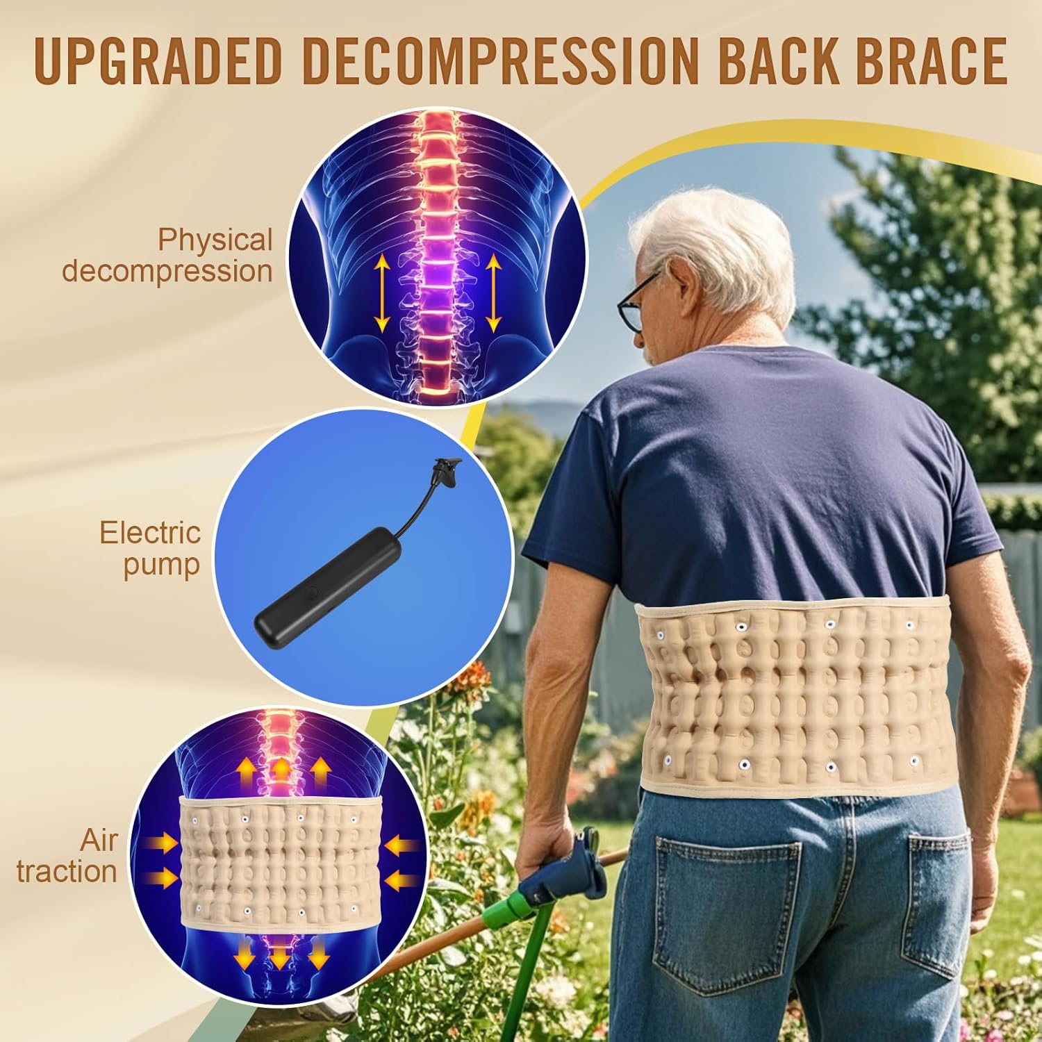 HONGJING Decompression Belt with Electric Pump for Lower Back Pain Relief - Inflatable Back Reliever Lumbar Support for Men Women, One Size Fits 29-49 Waist