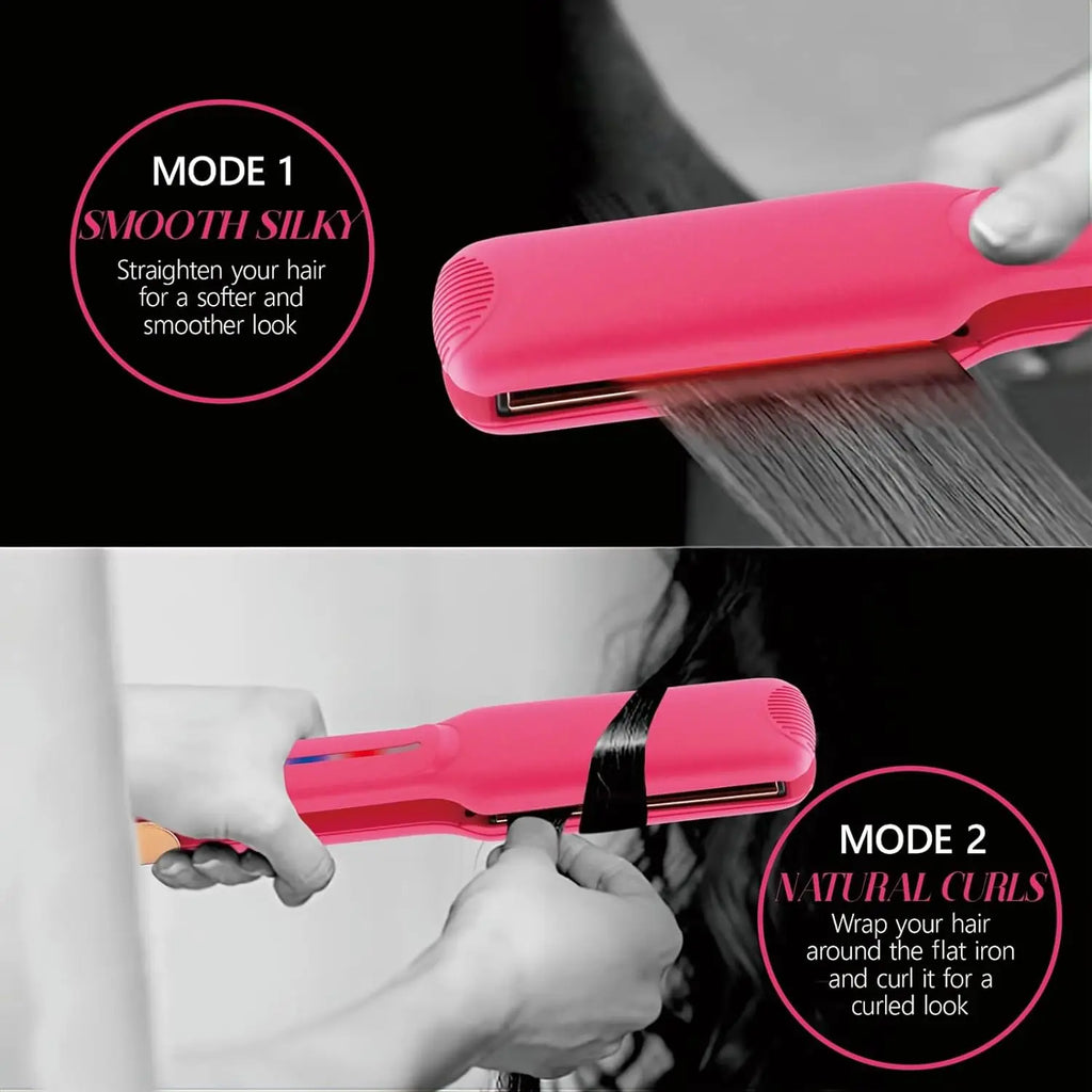 Pink Infrared Hair Straightener,450℉ Titanium Wide Flat Iron,30s Fast Heating, Hair Straightener and Curler 2 in 1