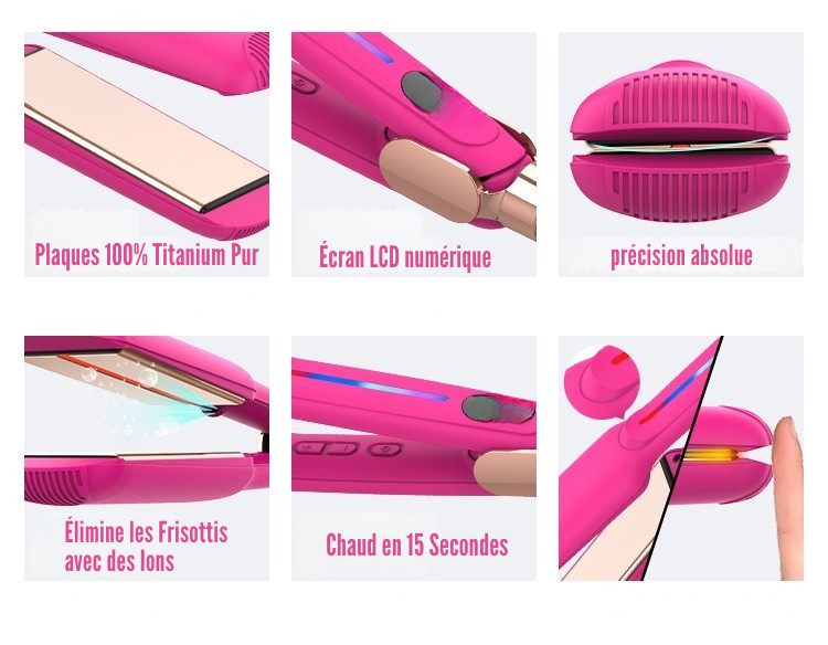 Pink Infrared Hair Straightener,450℉ Titanium Wide Flat Iron,30s Fast Heating, Hair Straightener and Curler 2 in 1