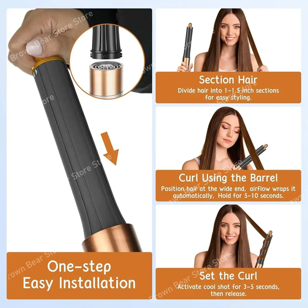 6IN1 Multi-Functional Hair Styler 1300W | Drying/Straightening/Curling | Fast Heating, Perfect for Home Grooming & Salon,