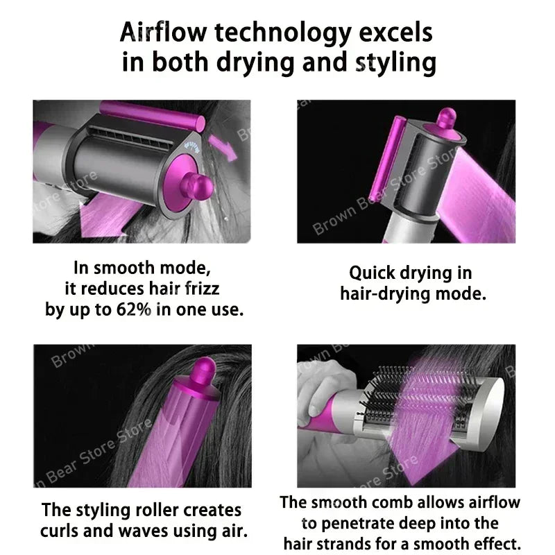 6IN1 Multi-Functional Hair Styler 1300W | Drying/Straightening/Curling | Fast Heating, Perfect for Home Grooming & Salon,