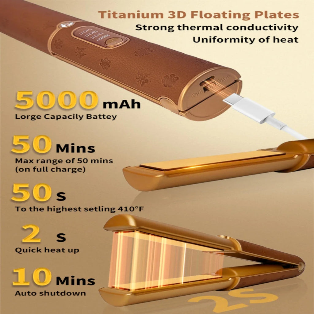 Curling Iron Wireless Straightener curling iron 2-in-1 Rechargeable Travel Mini Hair Straightener