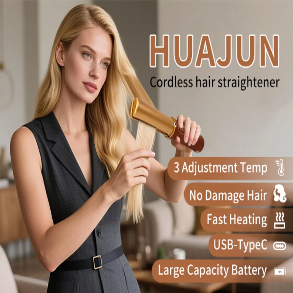 Curling Iron Wireless Straightener curling iron 2-in-1 Rechargeable Travel Mini Hair Straightener