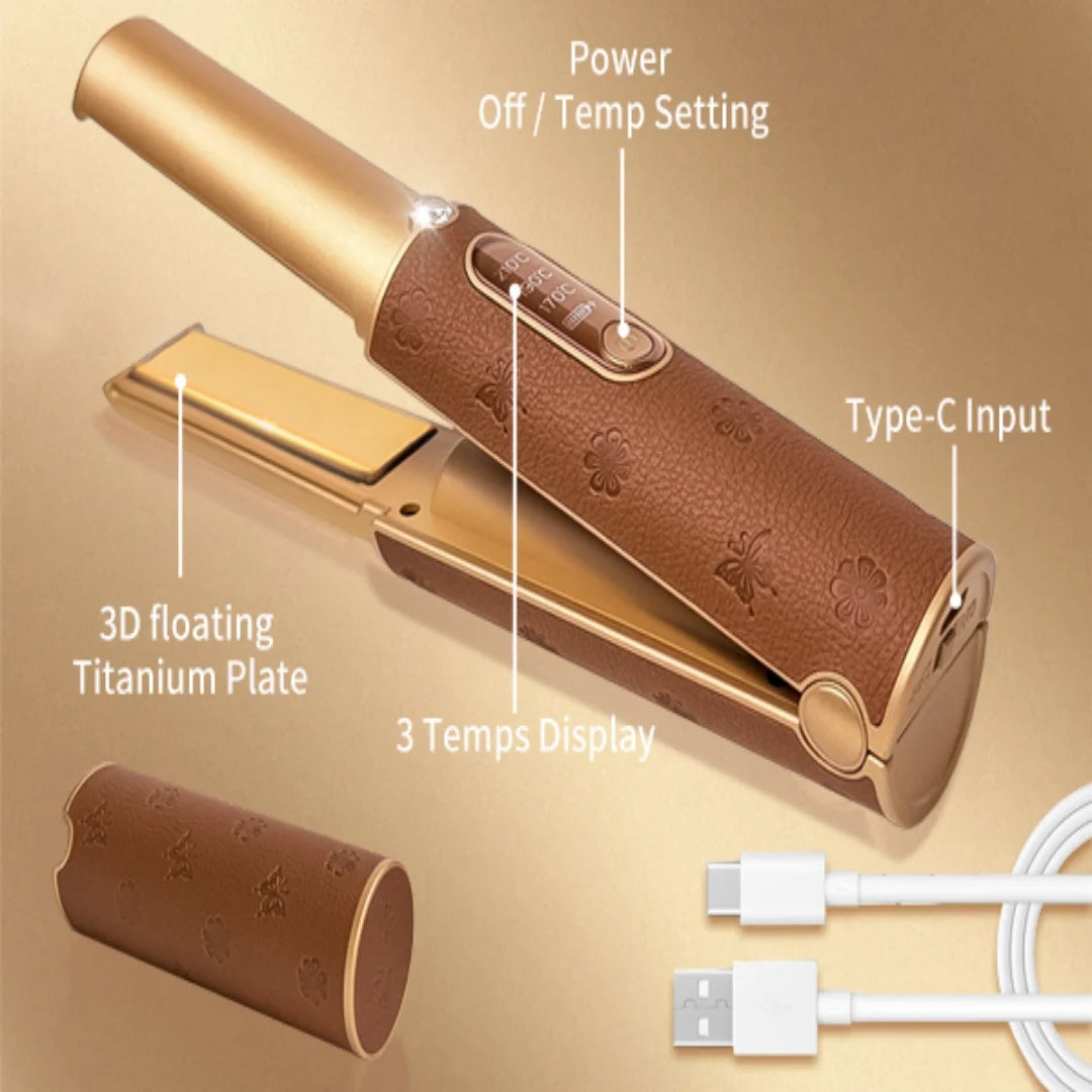 Curling Iron Wireless Straightener curling iron 2-in-1 Rechargeable Travel Mini Hair Straightener