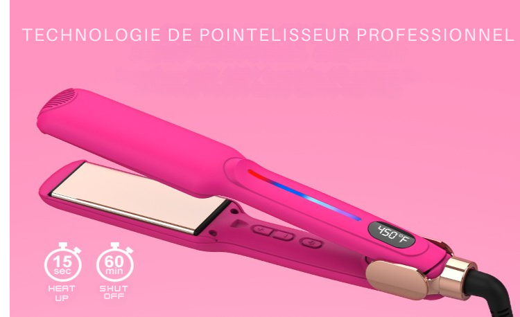 Pink Infrared Hair Straightener,450℉ Titanium Wide Flat Iron,30s Fast Heating, Hair Straightener and Curler 2 in 1